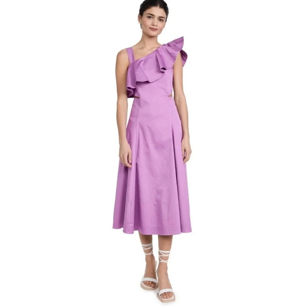 NWT Veronica Beard Beilla‎ One Shoulder Midi Dress Vivid Orchid Size 6 MRSP $598